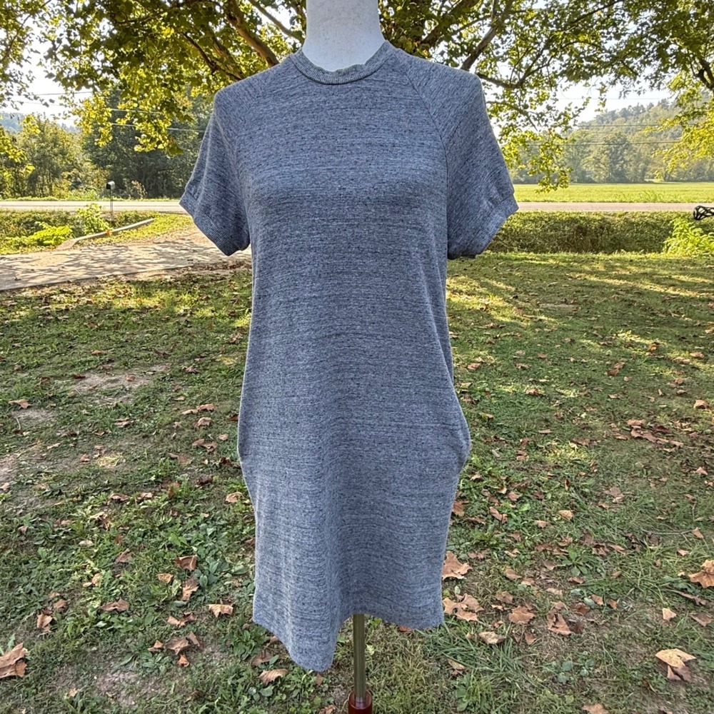 Marine Layer Women Gray Short Sleeve Sweatshirt Dress XS Pockets Cozy Lounge USA